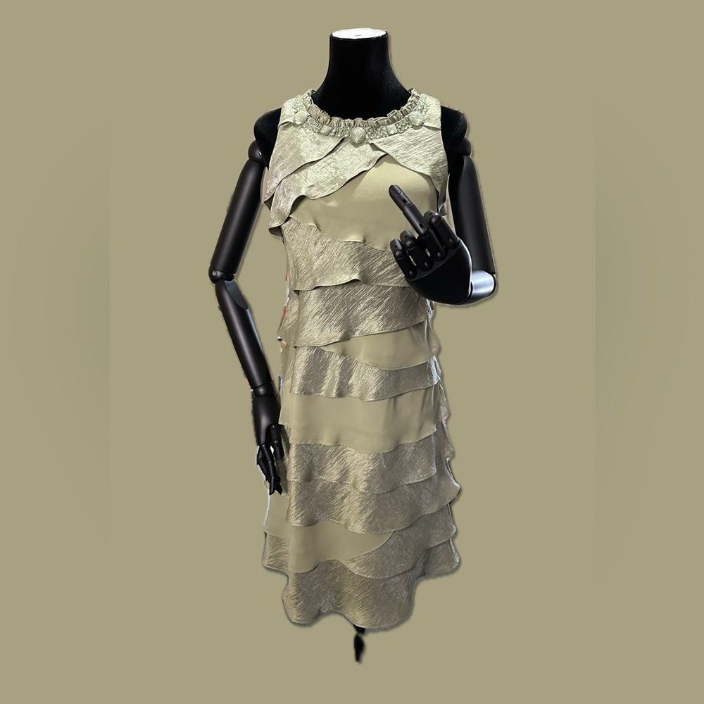 S.L. Fashions // Tiered Chiffon Green Cocktail Dress // Size 6